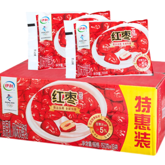 伊利红枣酸奶150g*15袋装酸牛奶整箱风味发酵乳酸菌家庭早餐奶